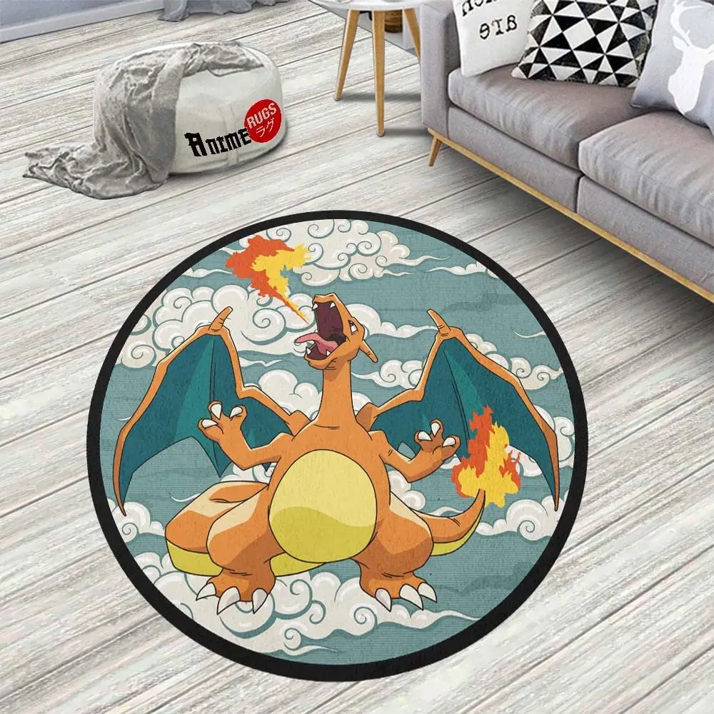 Charizard Round Rug Custom Cloudy Sky Anime Room Mats