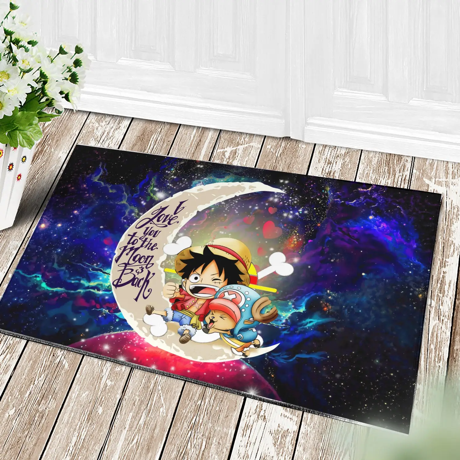 Chibi Luffy And Chopper One Piece Anime Love You To The Moon Galaxy Doormat Home Decor