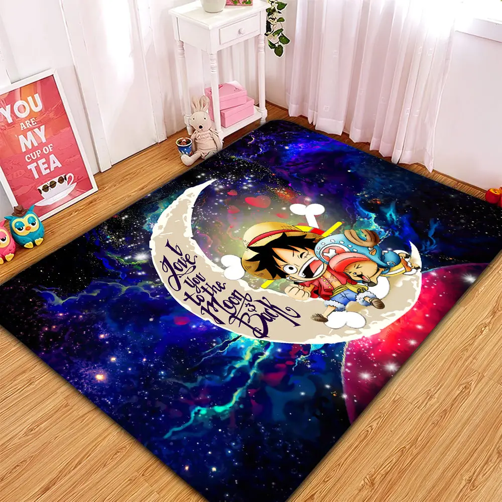 Chibi Luffy And Chopper One Piece Anime Love You To The Moon Galaxy Rectangular Area Rug