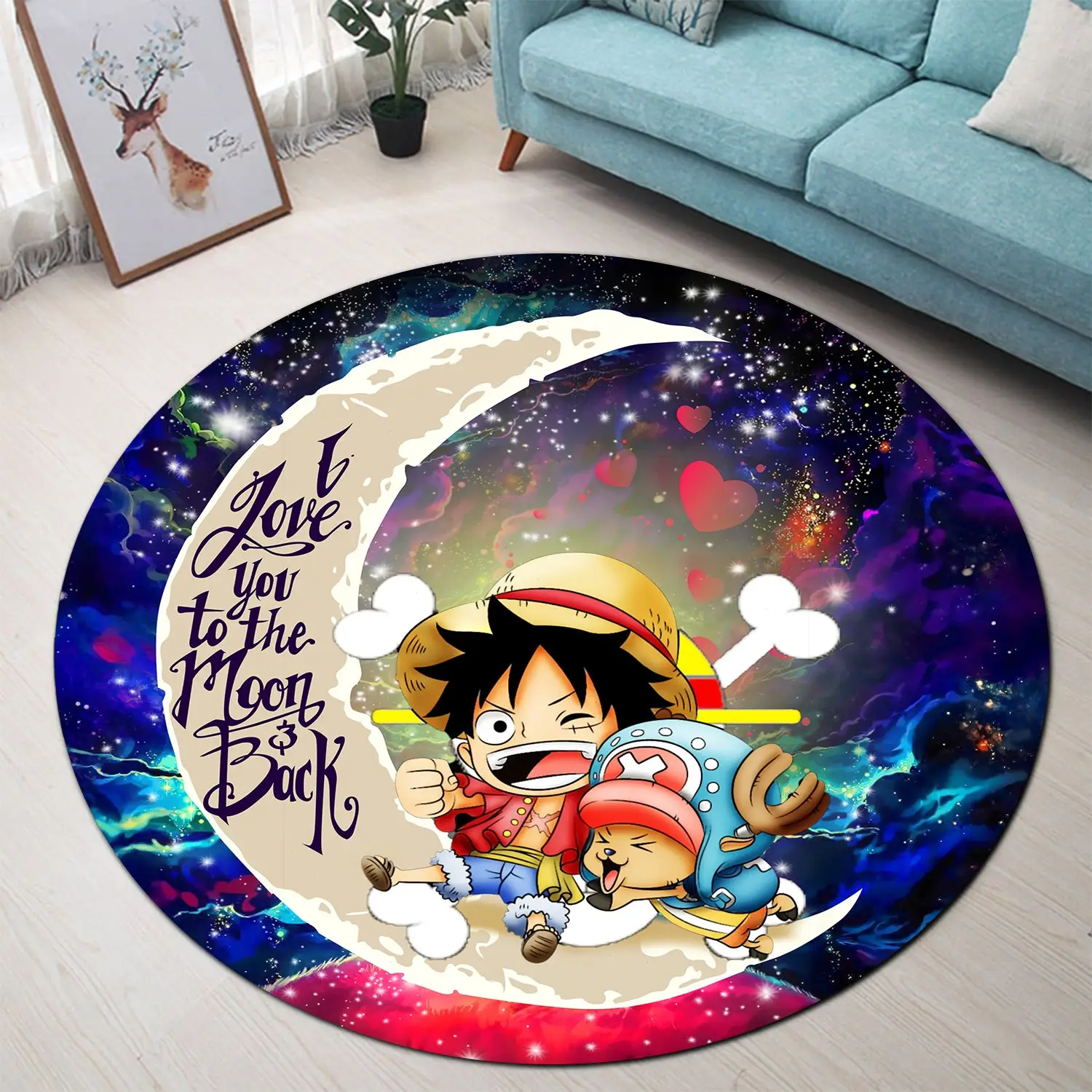 Chibi Luffy And Chopper One Piece Anime Love You To The Moon Galaxy Round Rug