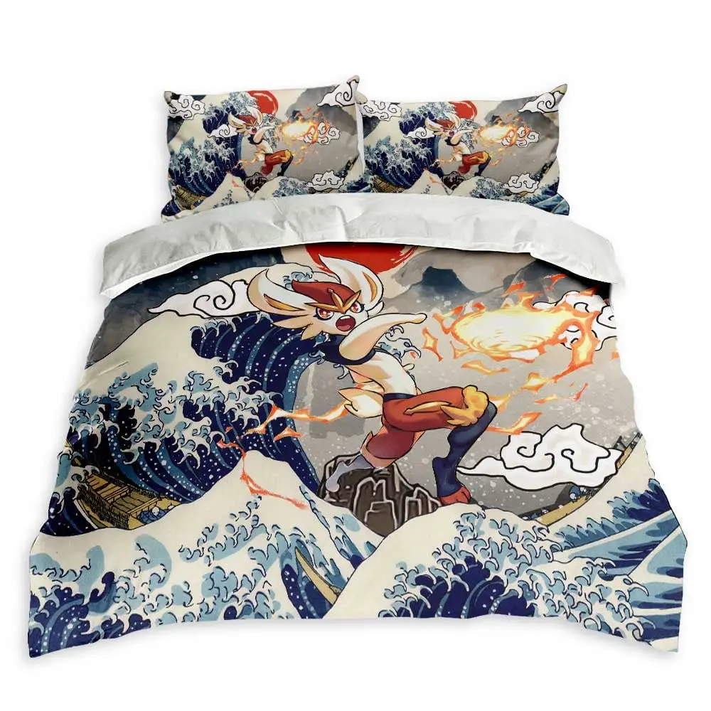 Cinderace Bedding Set Kanagawa Great Wave Custom