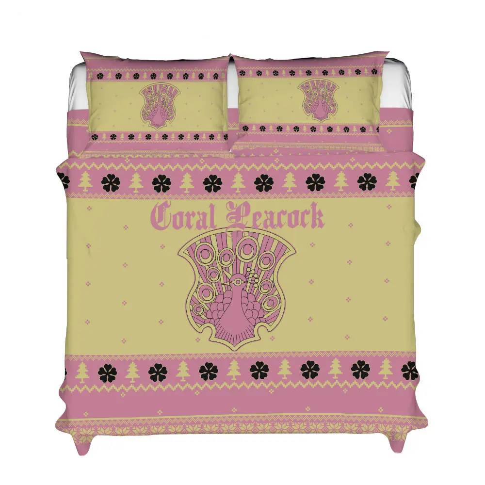 Coral Peacock Xmas Polyester Duvet Cover Set