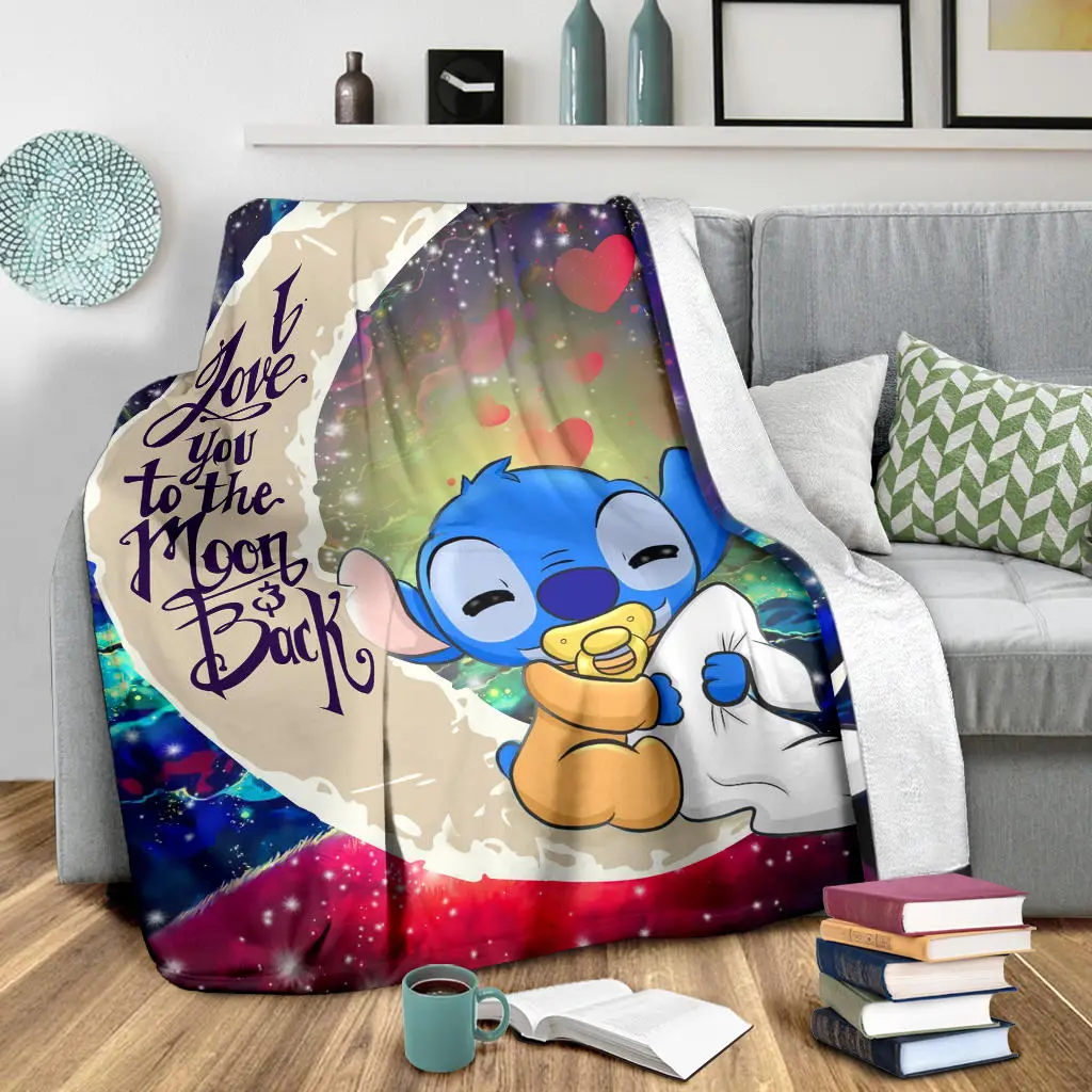 Cute Baby Stitch Sleep Love You To The Moon Galaxy Blanket