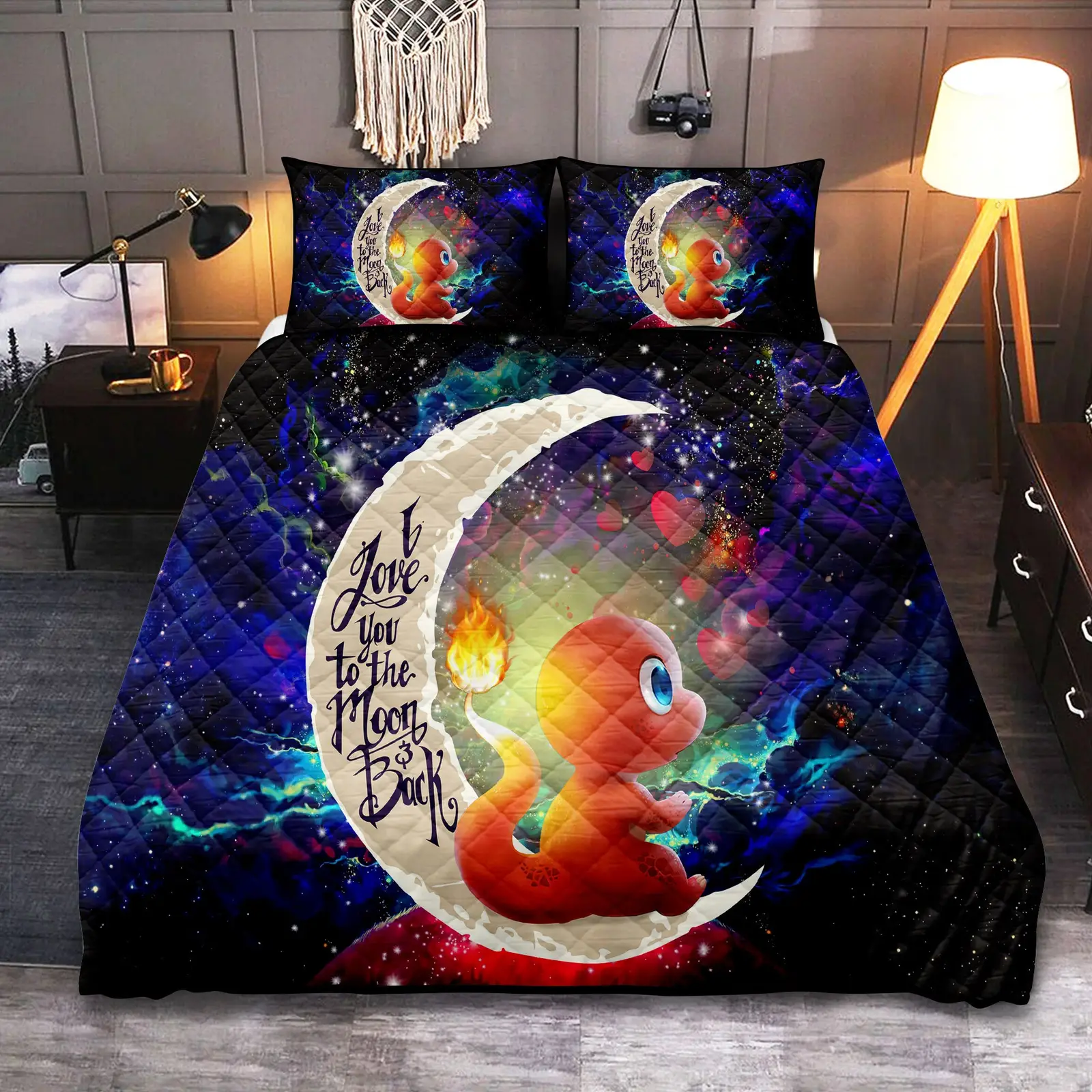 Cute Charmander Love You To The Moon Galaxy Quilt Bed Sets