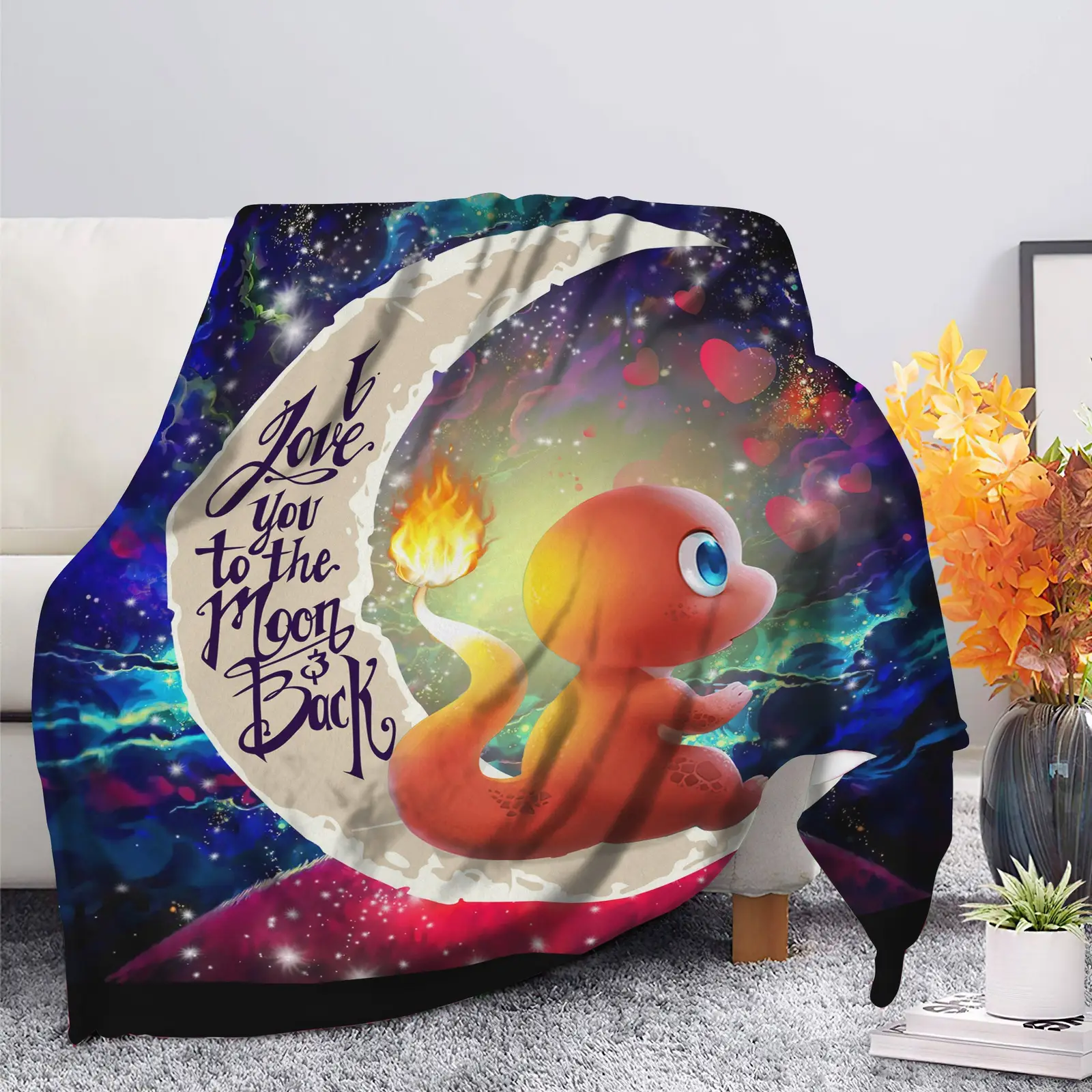 Cute Charmander Pokemon Love You To The Moon Galaxy Blanket