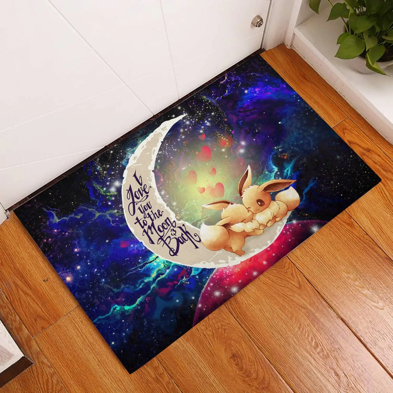 Cute Eevee Couple Love You To The Moon Galaxy Back Doormat Home Decor