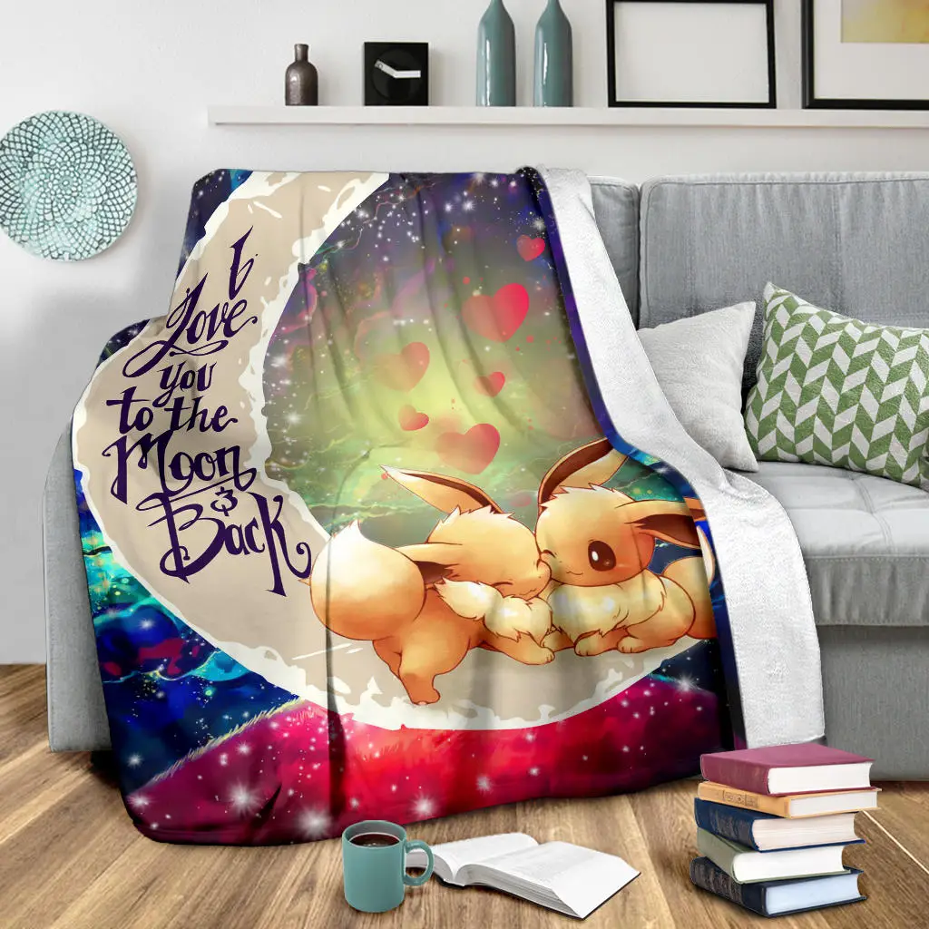 Cute Eevee Pokemon Couple Love You To The Moon Galaxy Blanket