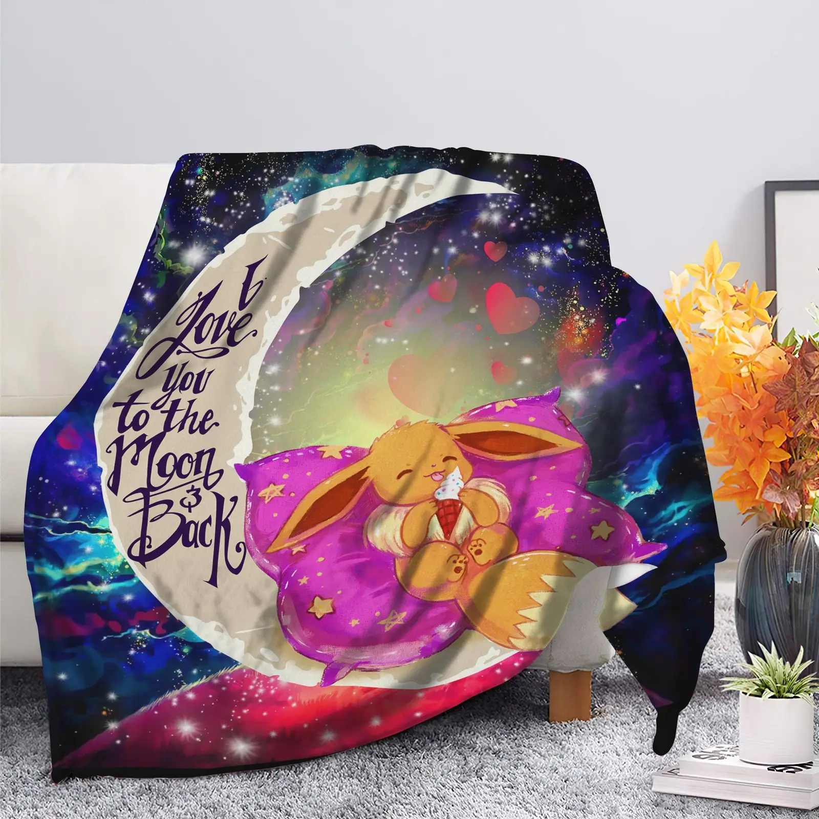 Cute Eevee Pokemon Sleep Night Love You To The Moon Galaxy Blanket