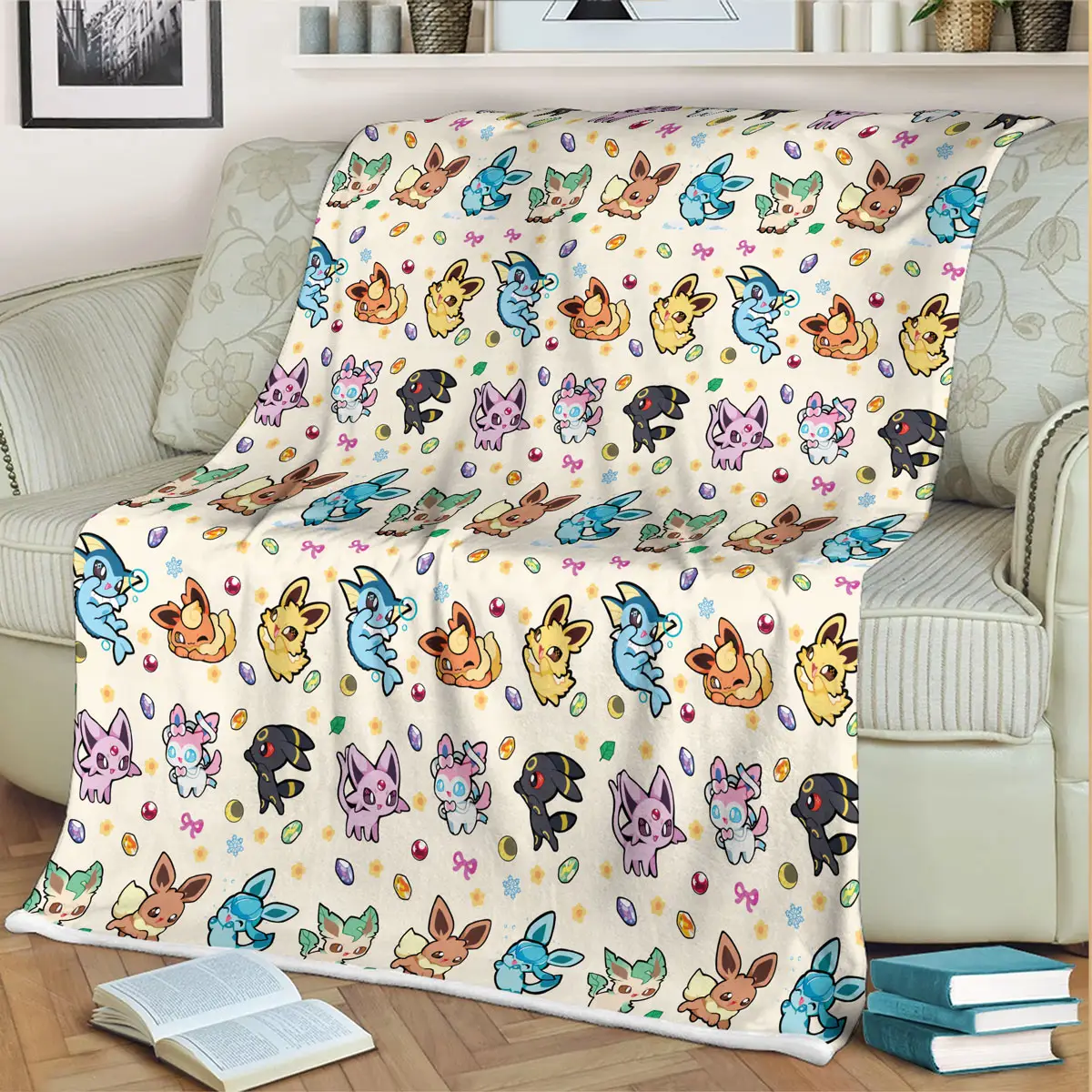 Cute Eeveelutions Pattern Anime Quilt Blanket - Anime Comforts – Cozy Anime Bedding, Blankets & Home Essentials