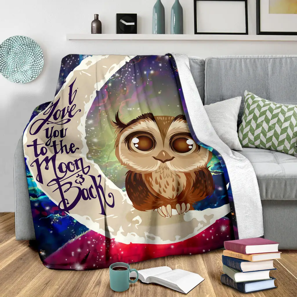 Cute Owl Love You To The Moon Galaxy Blanket