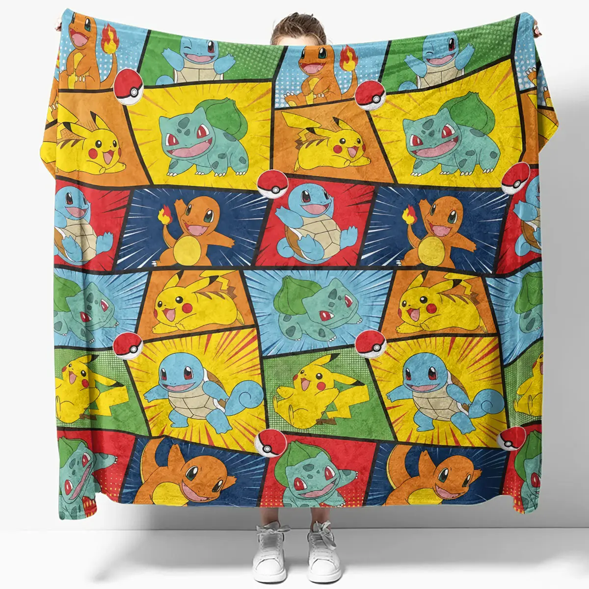 Cute Pokemon Starters Comic Style Anime Blanket