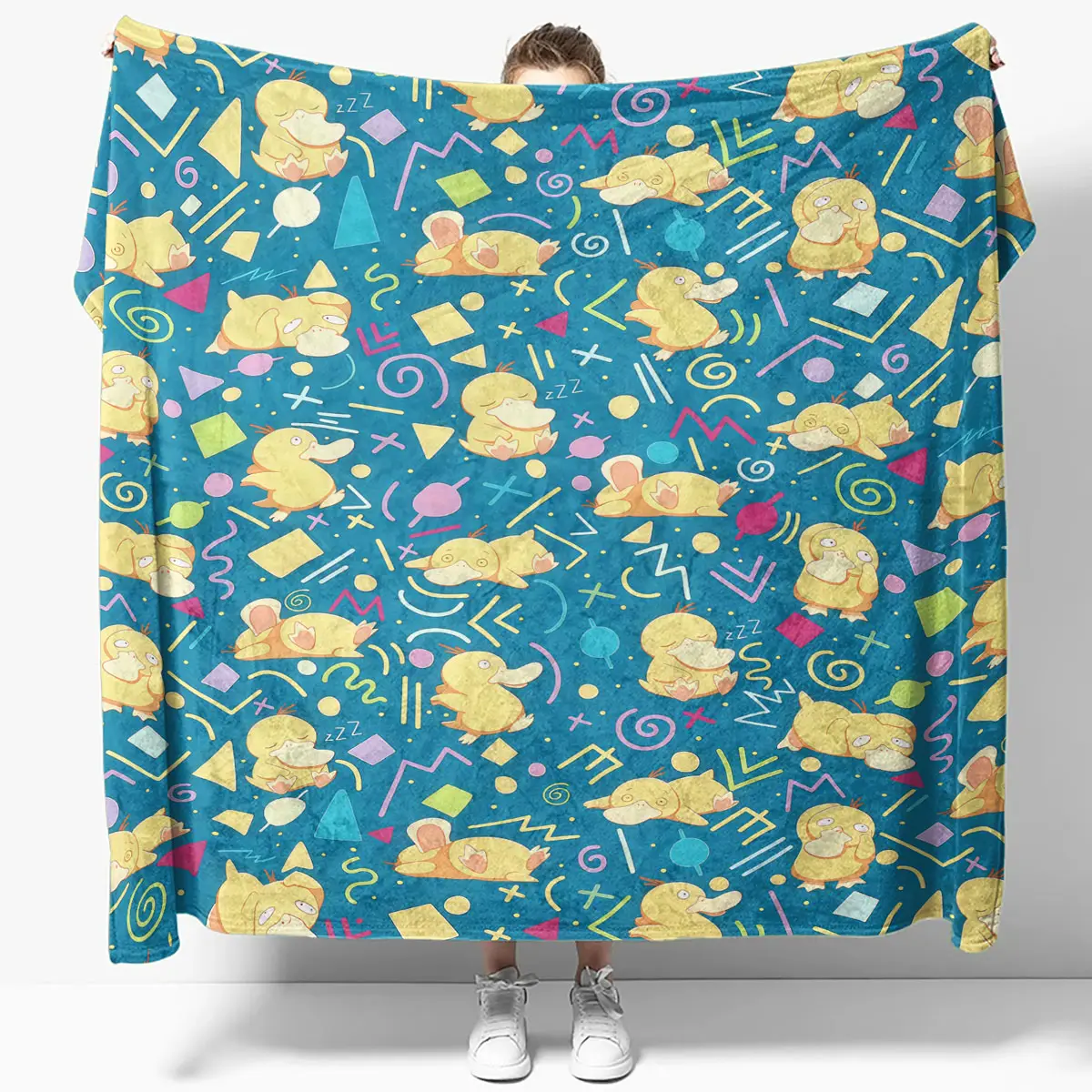 Cute Psyduck Pattern Cozy Anime Quilt Blanket