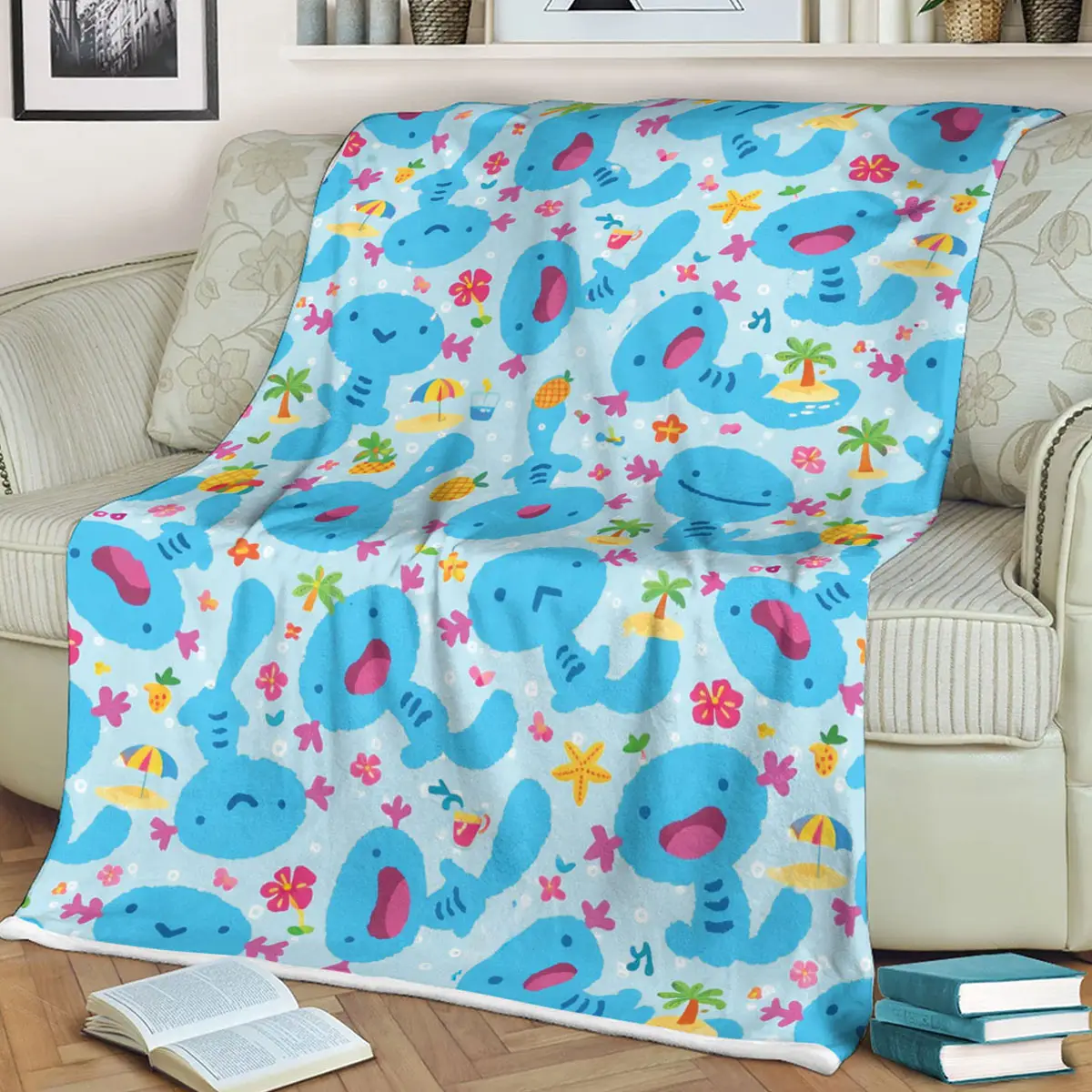 Cute Wooper Summer Pattern Anime Quilt Blanket - Anime Comforts – Cozy Anime Bedding, Blankets & Home Essentials