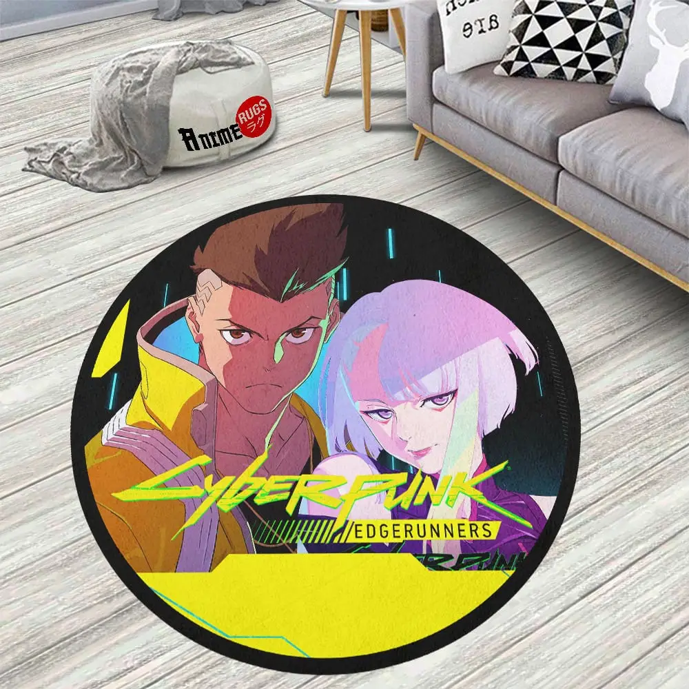Cyberpunk Edgerunners Lucy and David Martinez Skid-Proof Round Rug