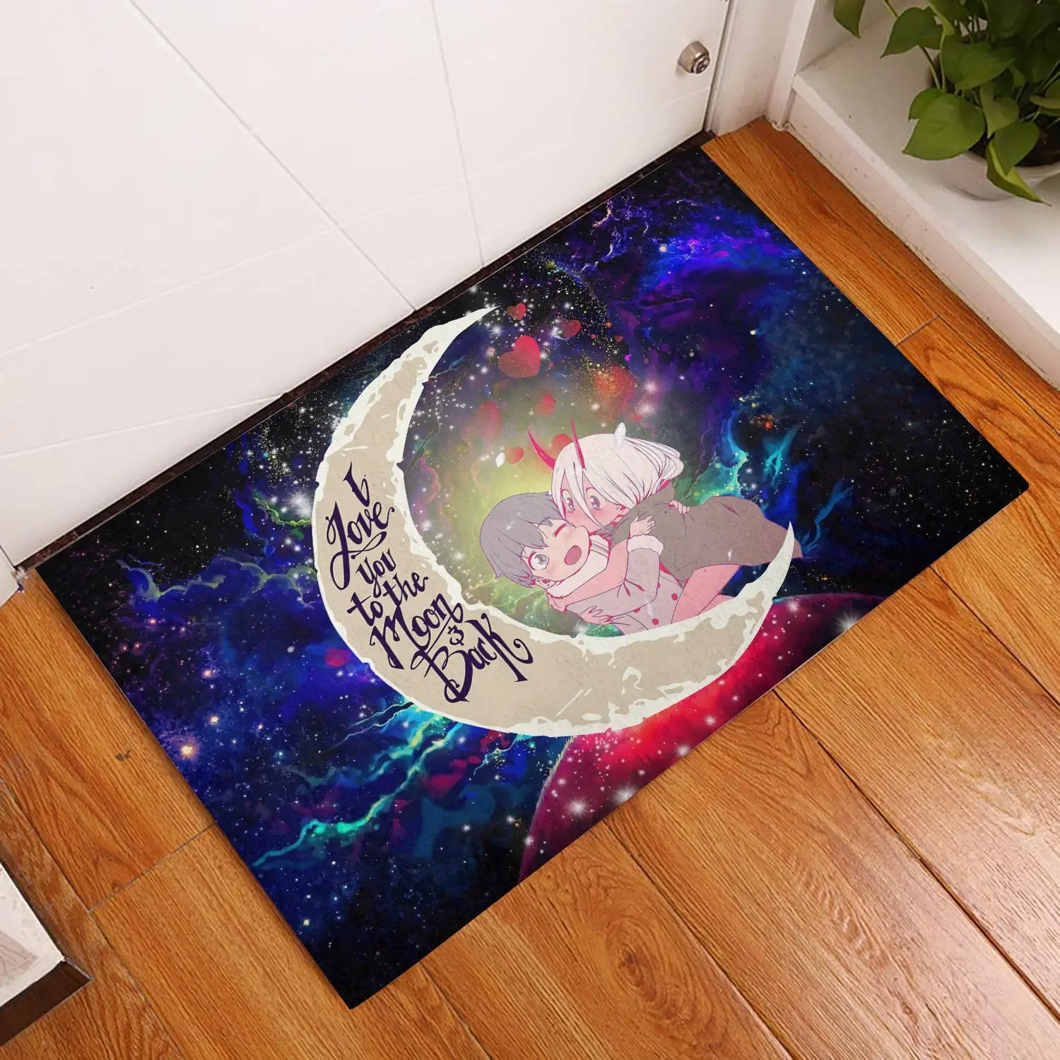 Darling In The Franxx Hiro And Zero Two Love You To The Moon Galaxy Back Doormat Home Decor