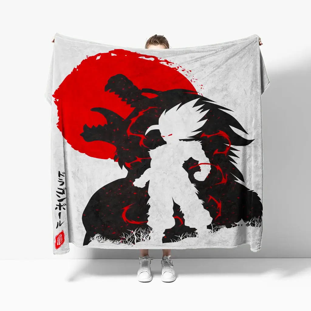 DBZ Goku Oozaru Shadow Red Moon Cozy Blanket