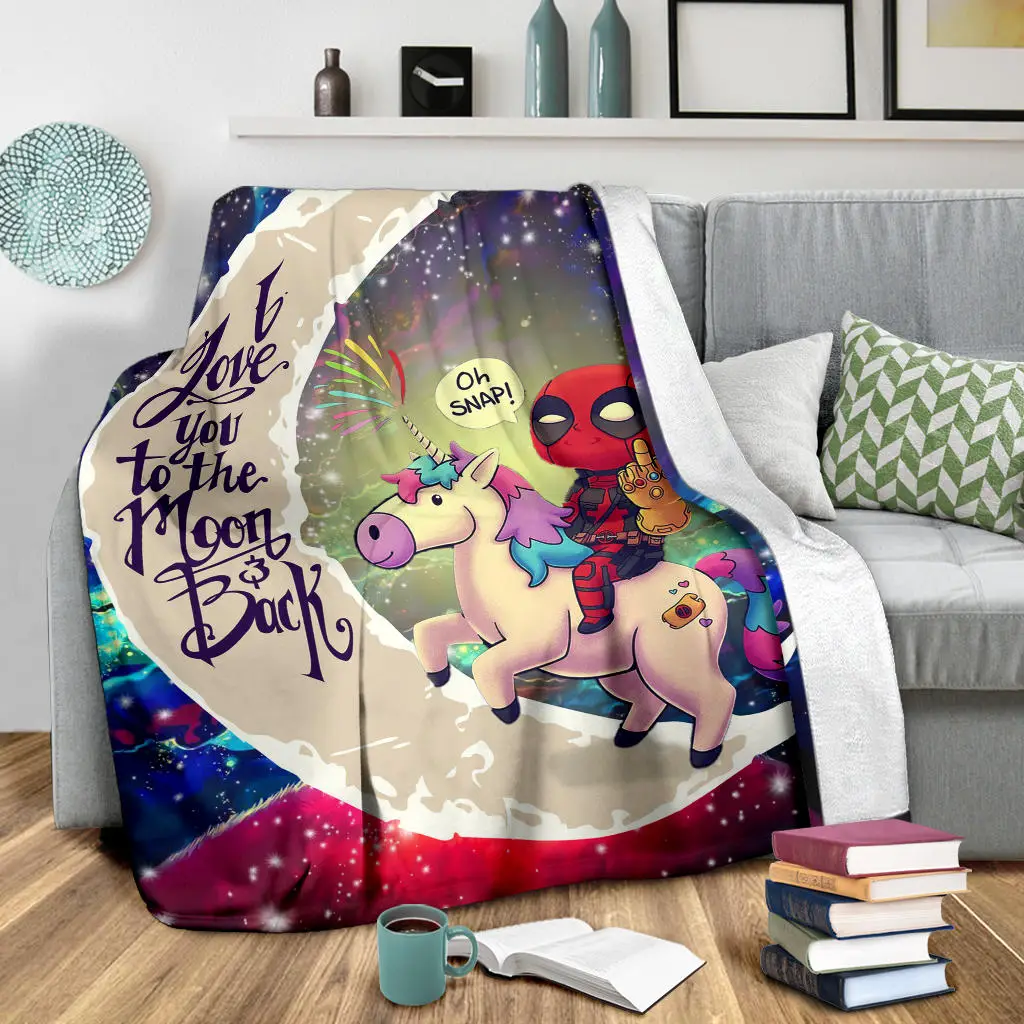 Deadpool Unicorn Love You To The Moon Galaxy Blanket