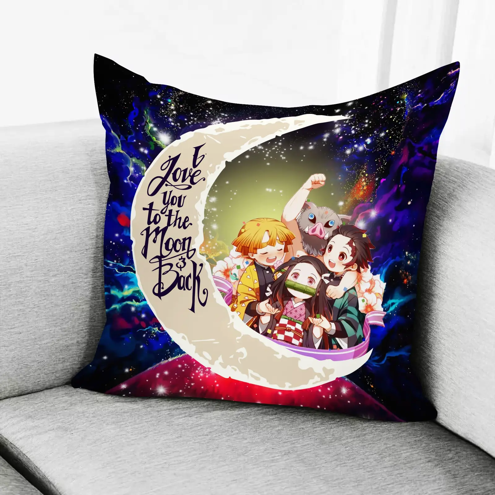 Demon Slayer Team Love Moon And Back Anime Pillow Room Decor