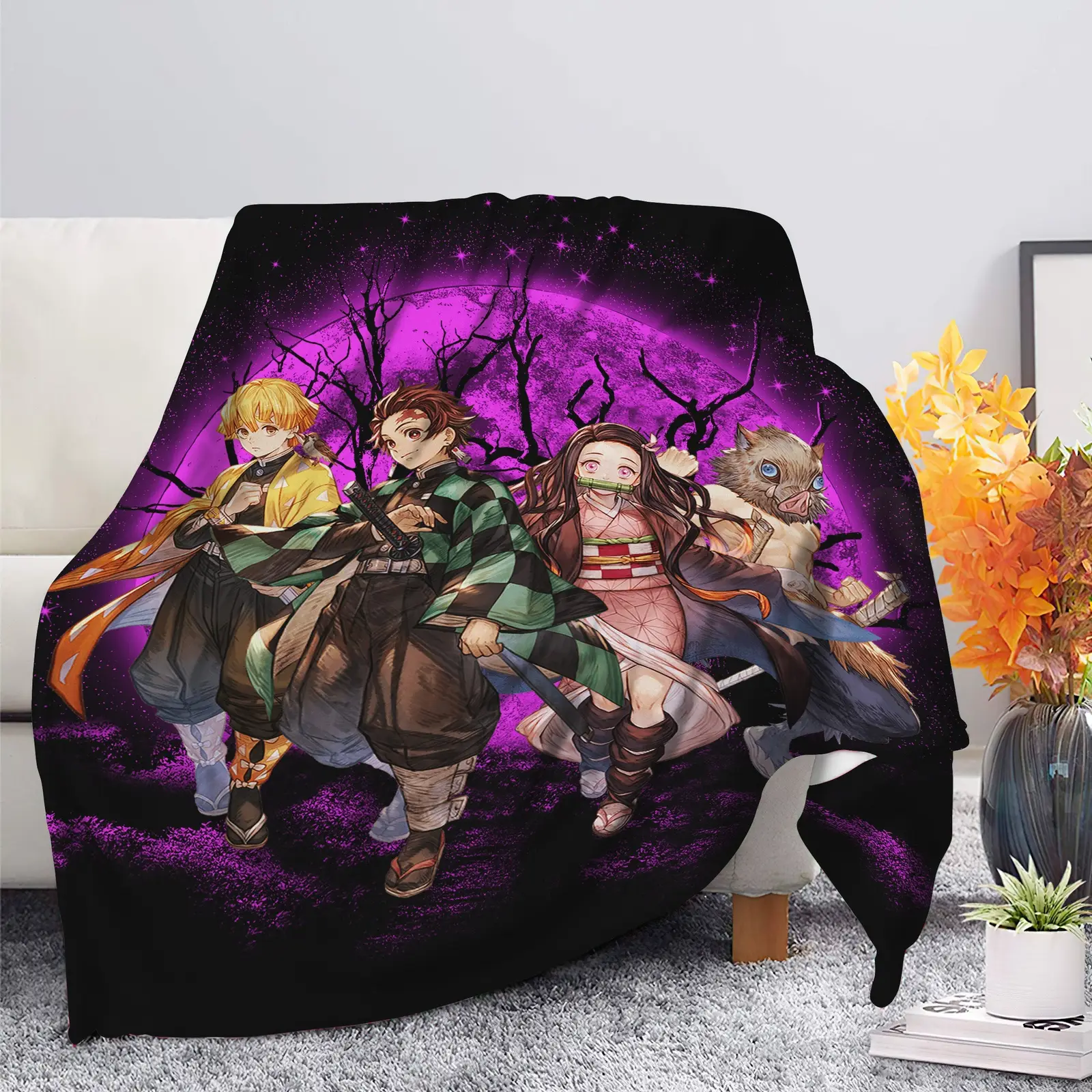 Demon Slayer Team Pink Moonlight Blanket
