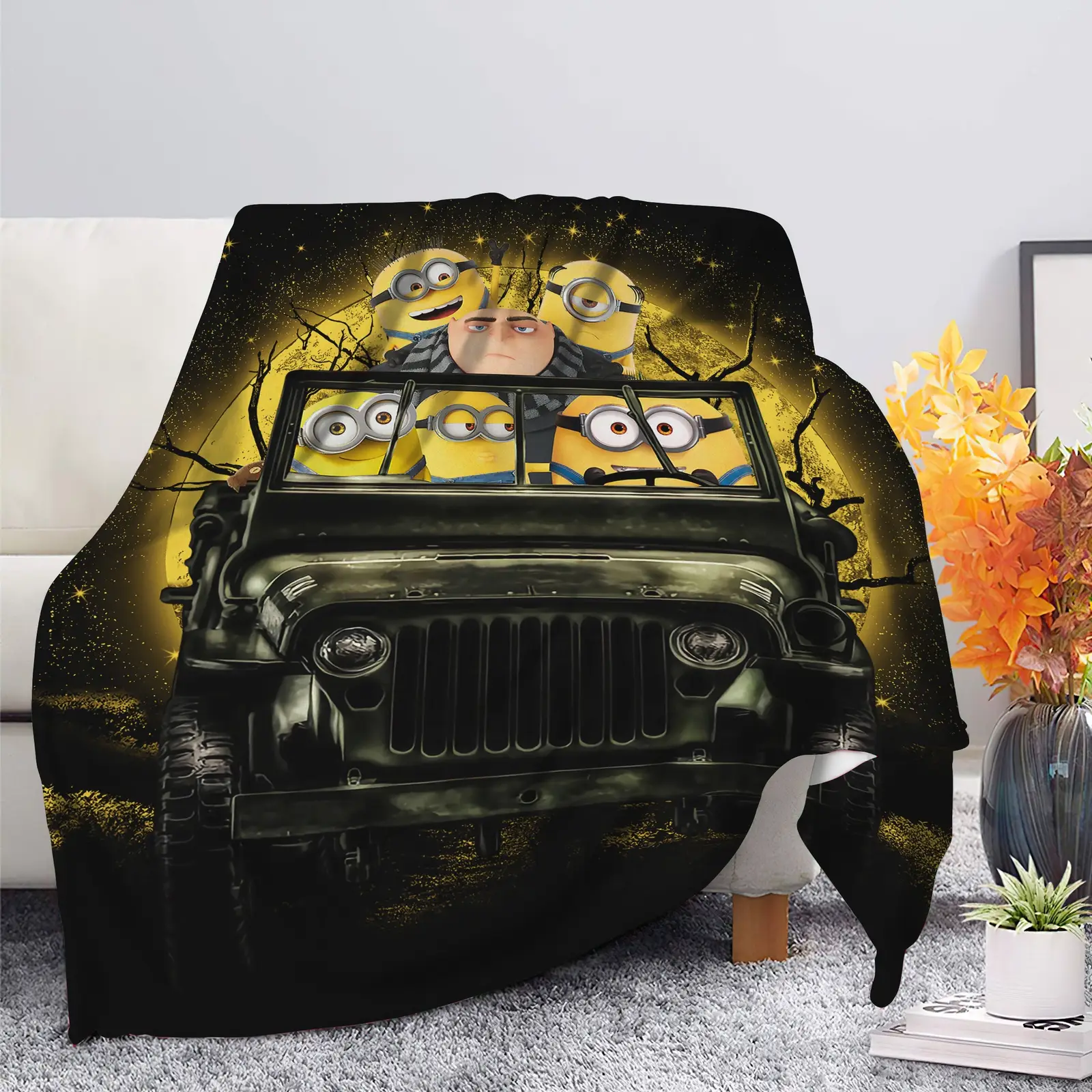 Despicable Me Gru And Minions Ride Jeep Moonlight Halloween Funny Blanket