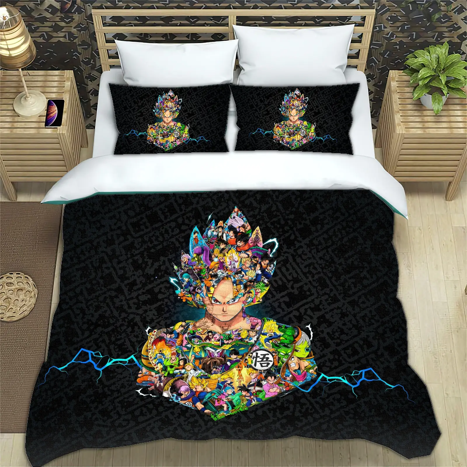Dragon Ball Z Bedding Goku Duvet Cover Black Blue Purple Quilted Pillowcase Bedspread
