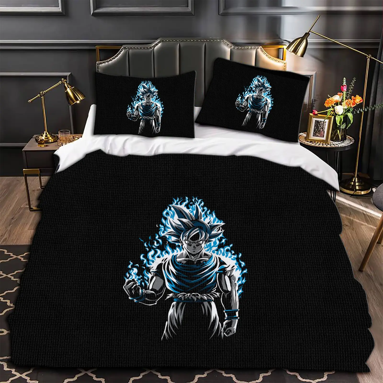 Dragon Ball Z Bedding Goku Duvet Cover Quilted Pillowcase Black Bedspread