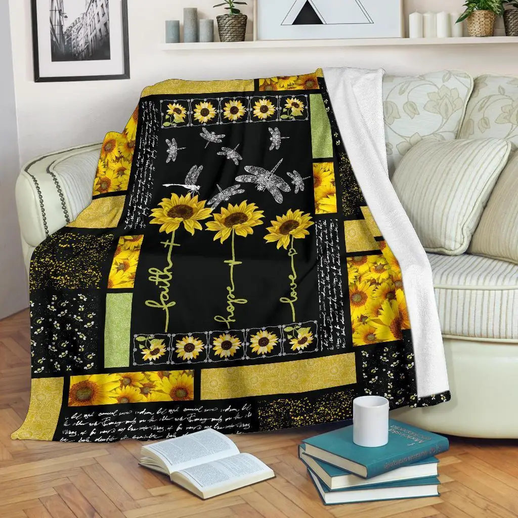 Dragonfly Sunflower Blanket