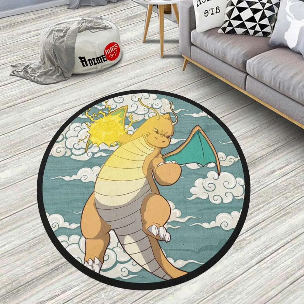 Dragonite Round Rug Custom Cloudy Sky Anime Room Mats