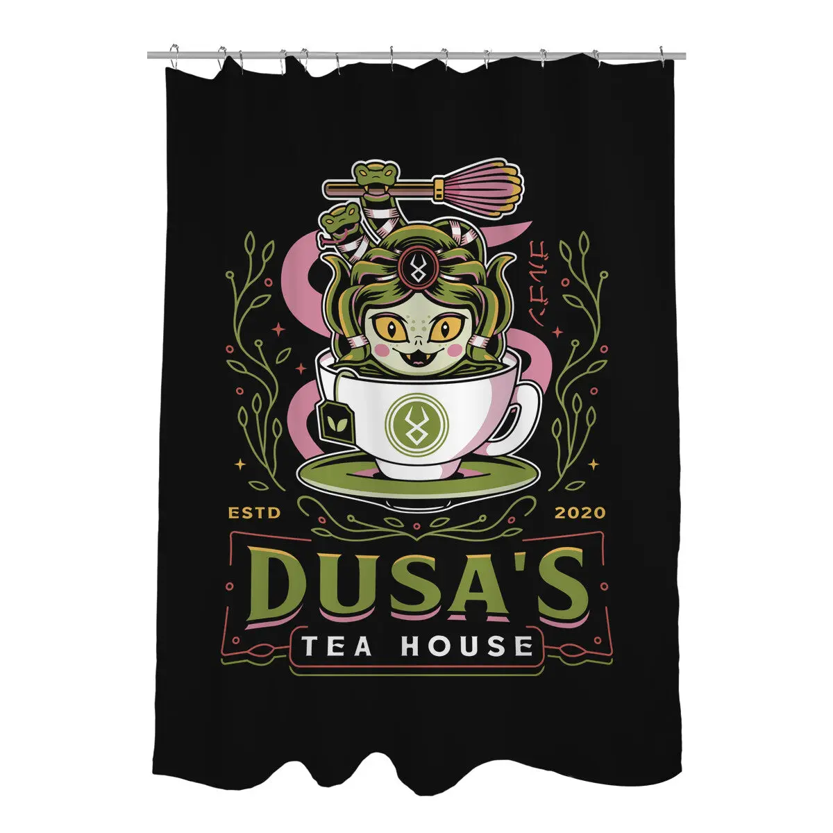 Dusa Green Tea Emblem Shower Curtains