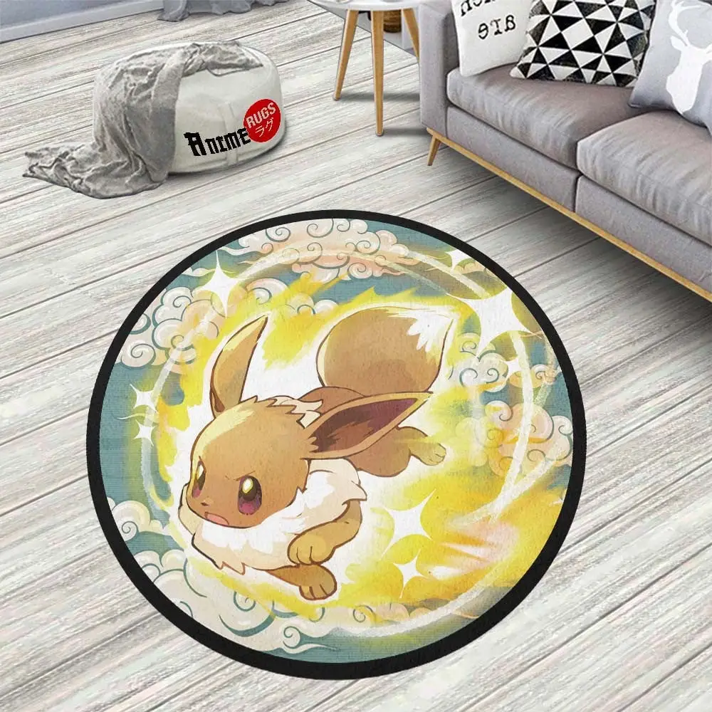 Eevee Round Rug Custom Cloudy Sky Anime Room Mats