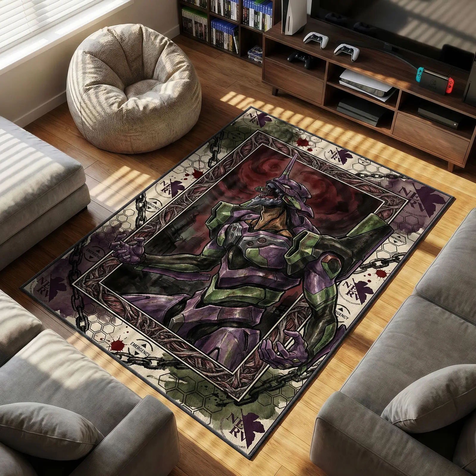 Eva Unit-01 Berserk Mode Rug - Neon Genesis Evangelion Chair Mat