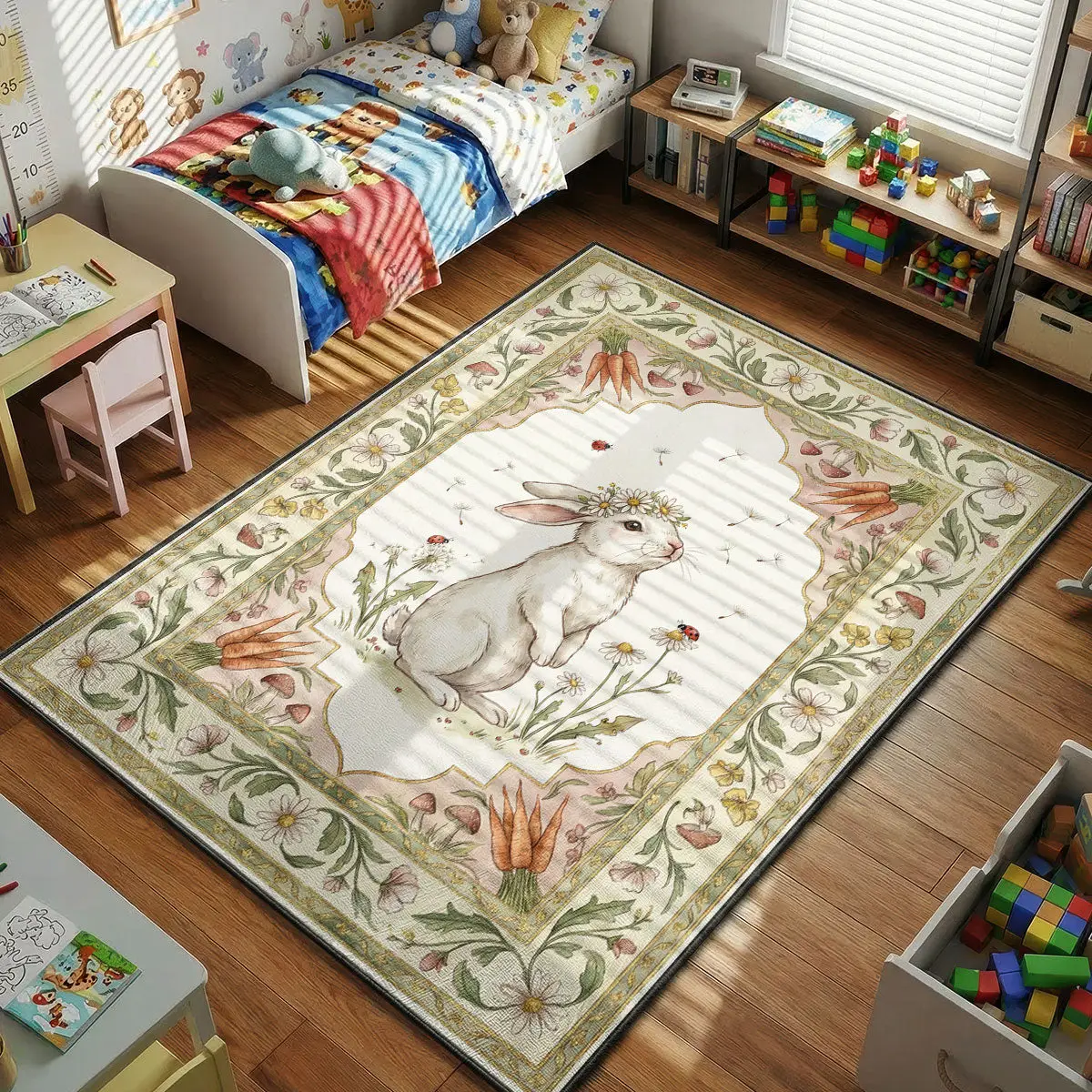 Floral Bunny Garden Rug - Kids Floor Mat
