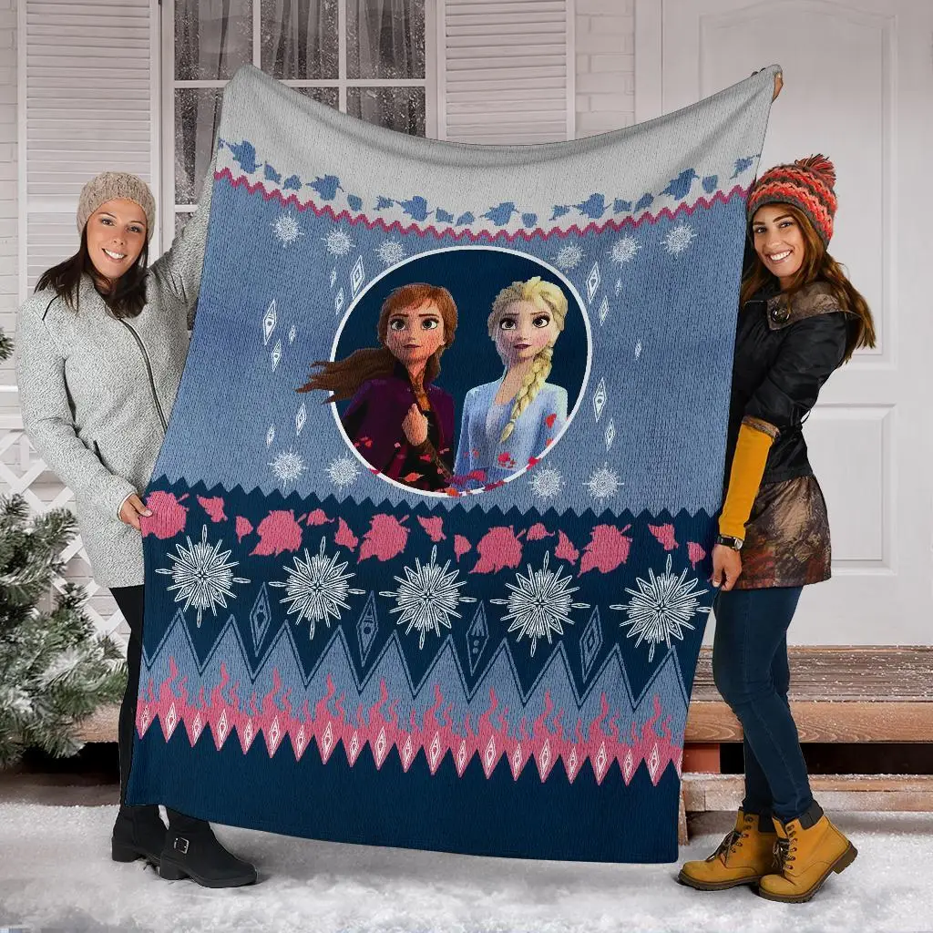 Frozen Elsa And Anna Ugly Christmas Custom Blanket Home Decor