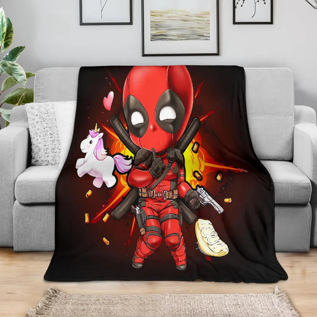Funny Chibi Deadpool And Unicorn Blanket