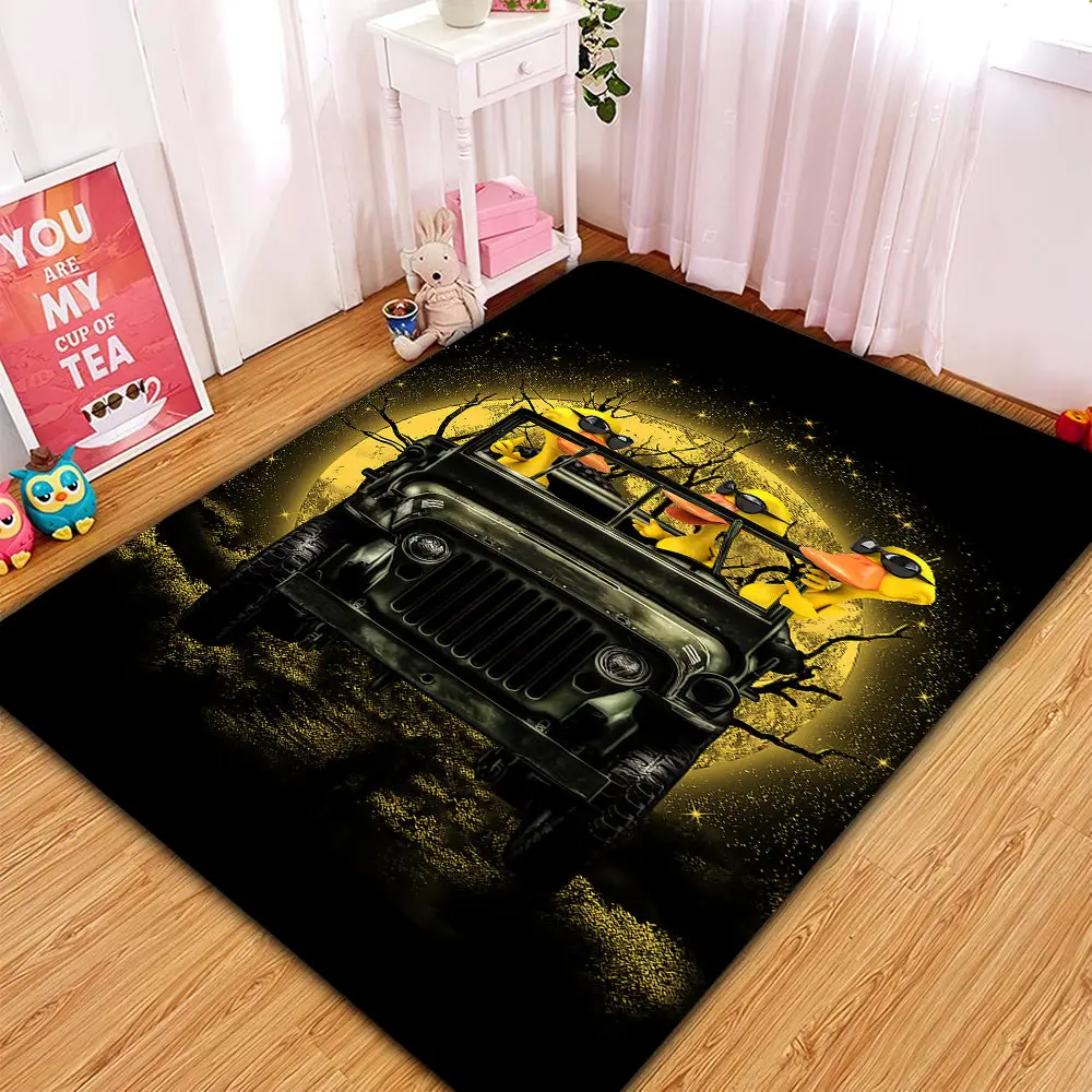 Funny Ducks Drive Ride Jeep Funny Anime Moonlight Halloween Rectangular Area Rug