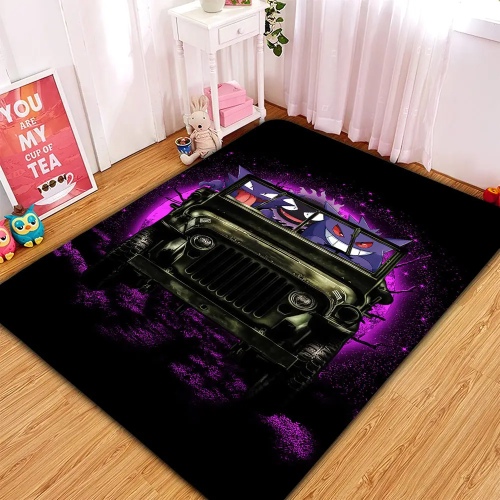 Gengar Ghost Ride Jeep Funny Anime Moonlight Halloween Rectangular Area Rug