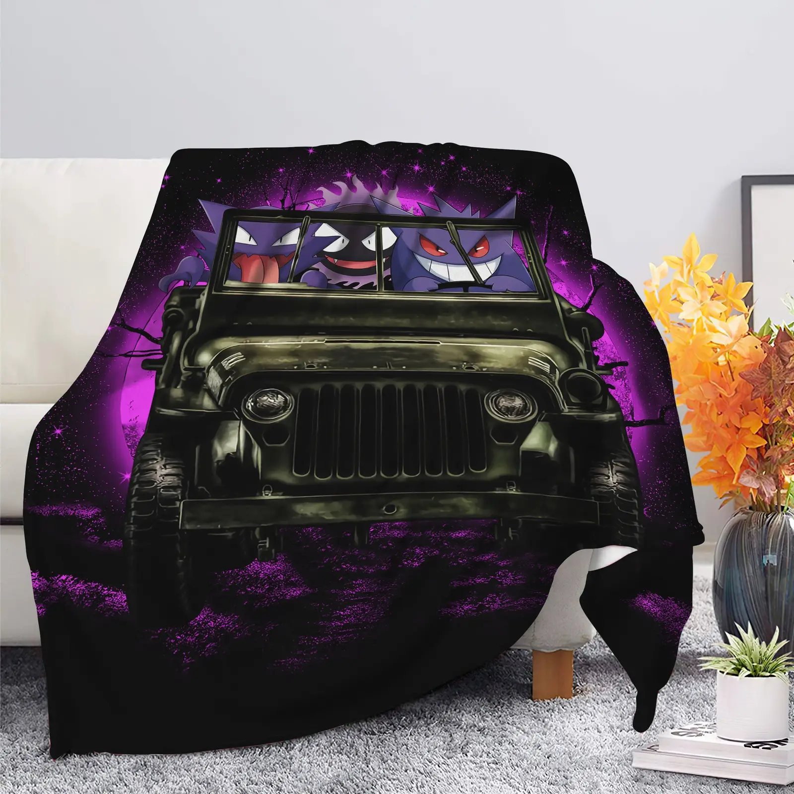 Gengar Pokemon Ghost Halloween Moonlight Jeep Funny Blanket