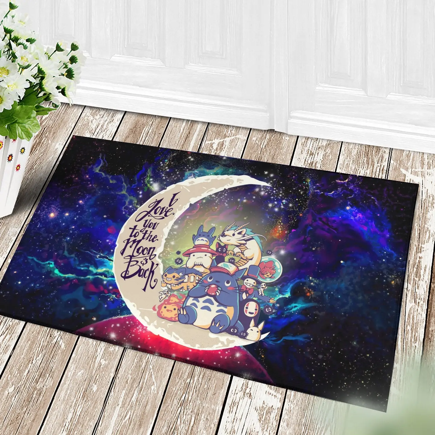 Ghibli Character Love You To The Moon Galaxy Back Doormat Home Decor