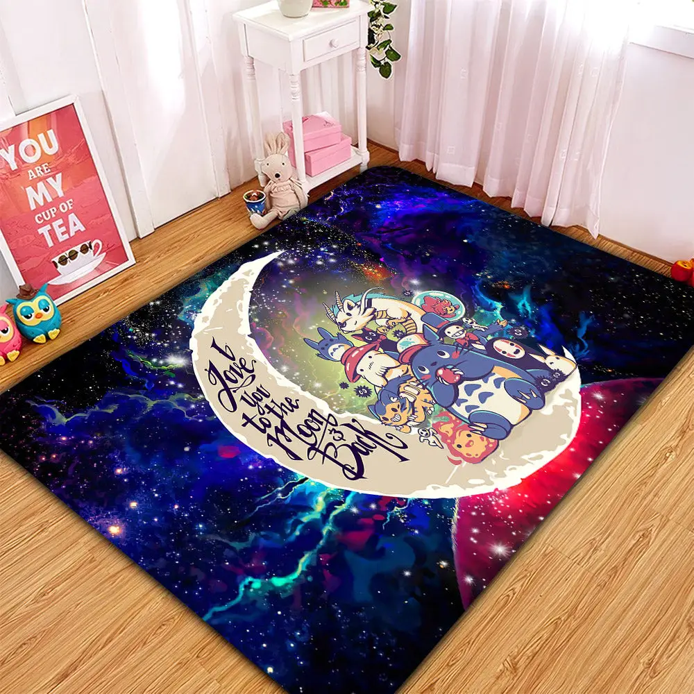 Ghibli Character Love You To The Moon Galaxy Rectangular Area Rug