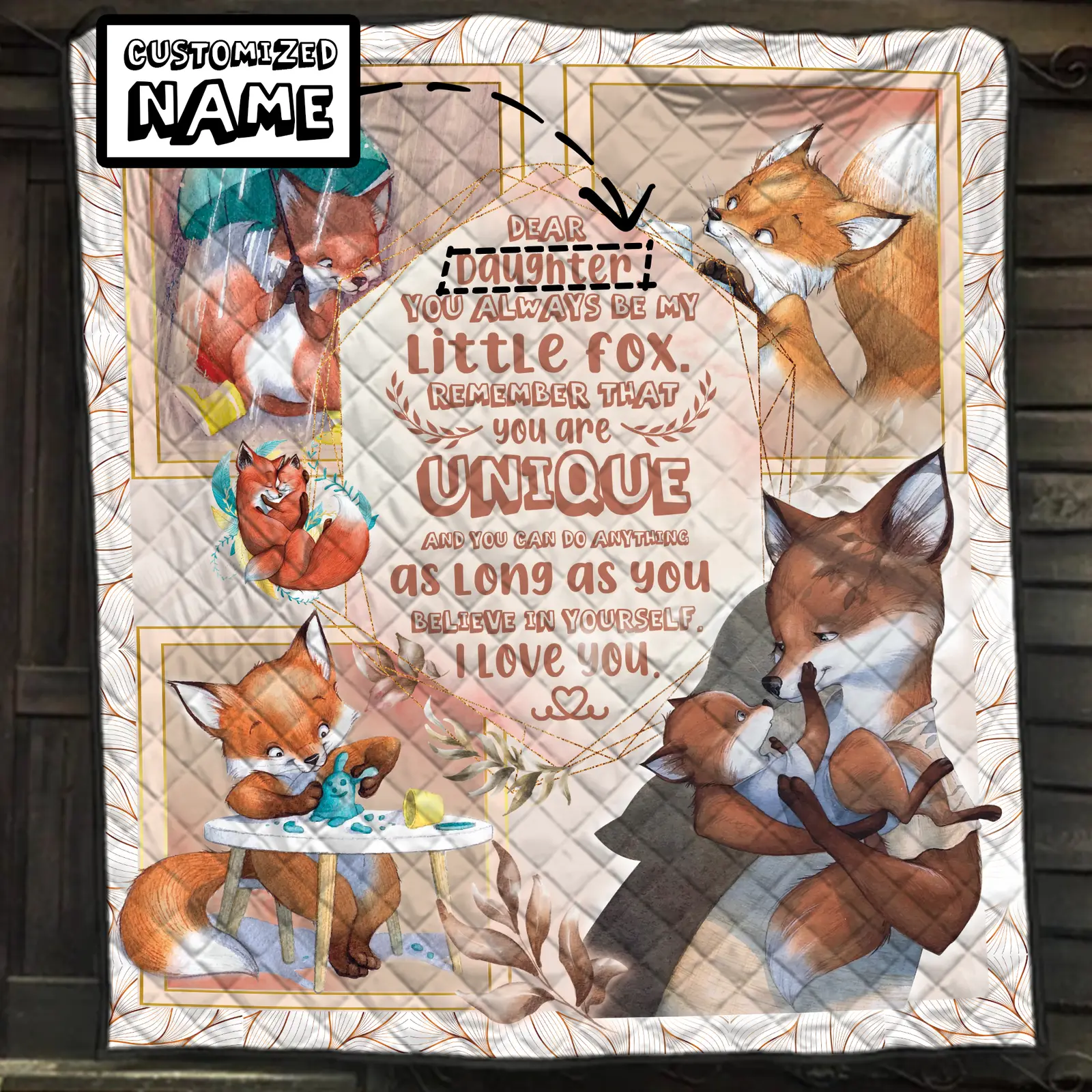 Gifts For Daughters & Granddaughters - Customized Name 3D Quilt Bed Set