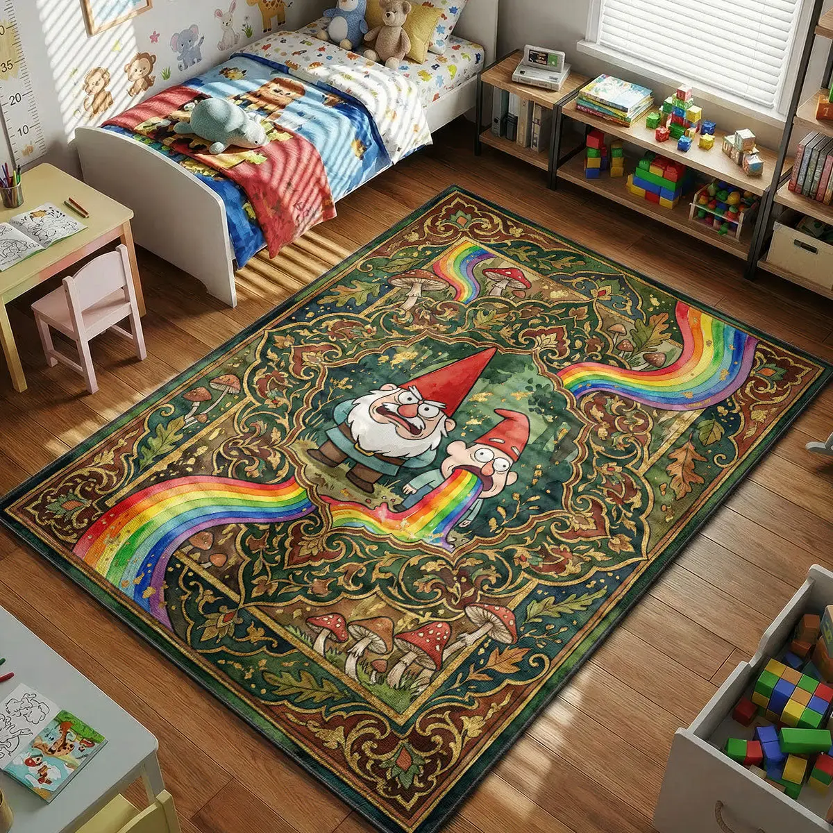 Gnomes Rainbow Rug — Gravity Falls Cartoon Area Rug