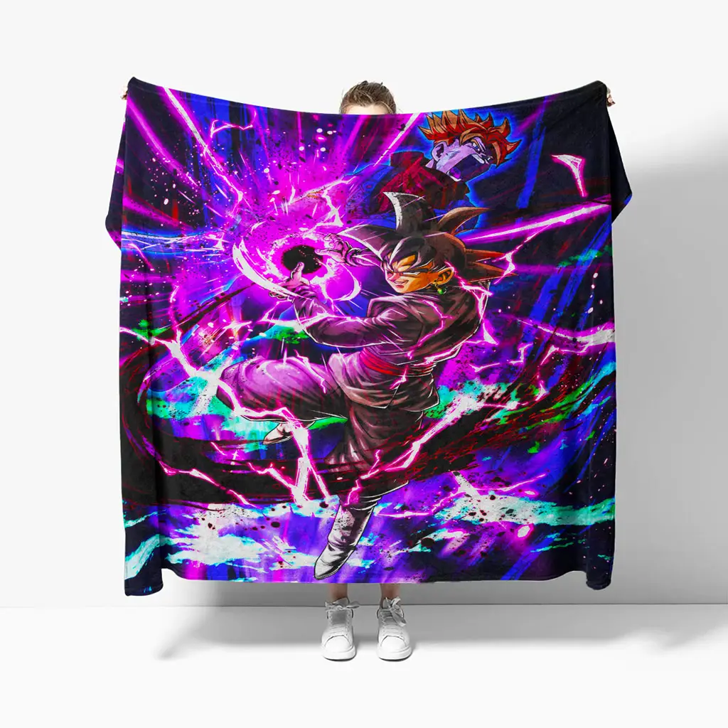 Goku Black Blanket Purple Energy Attack Anime Quilt