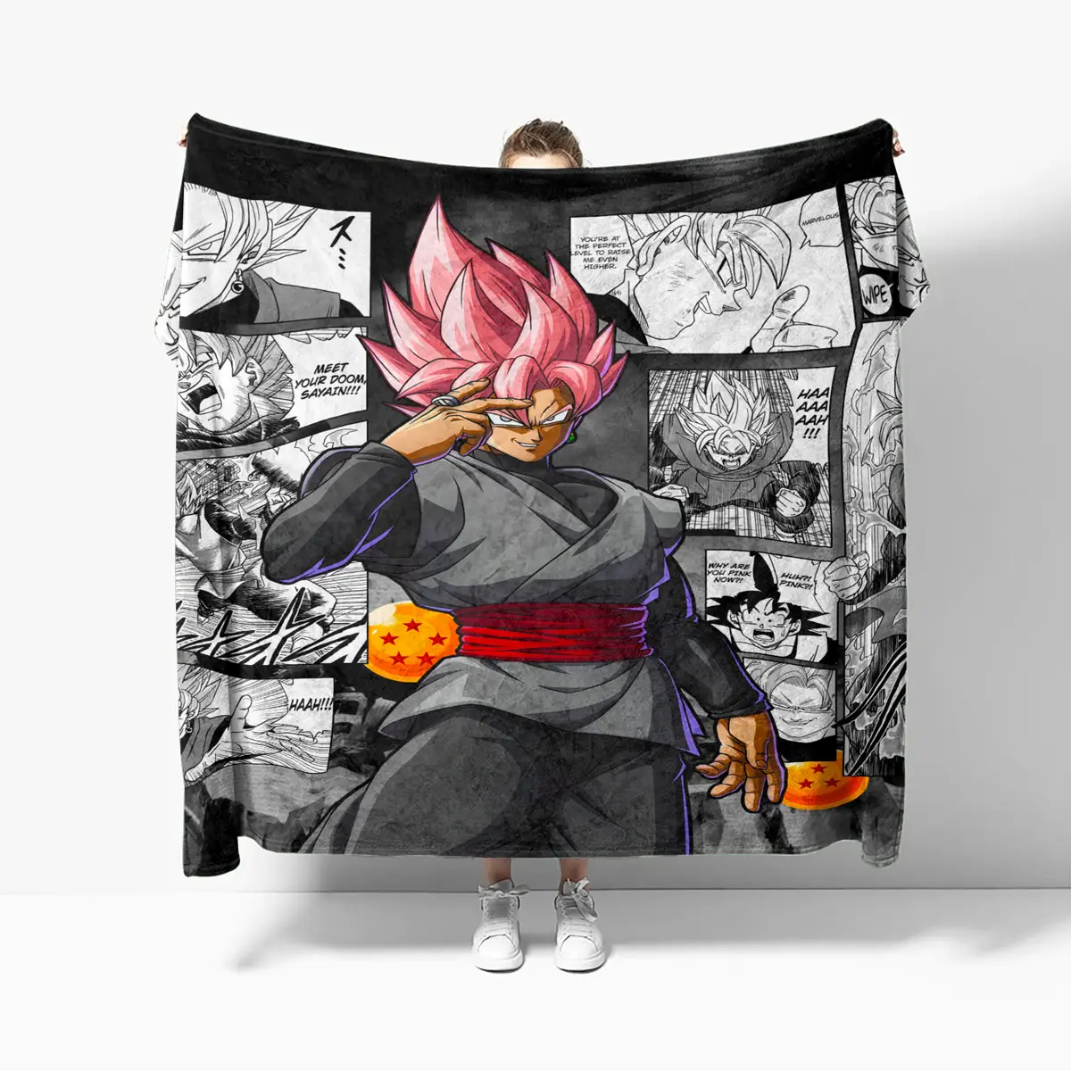 Goku Black Super Saiyan Rose Manga Style Anime Blanket