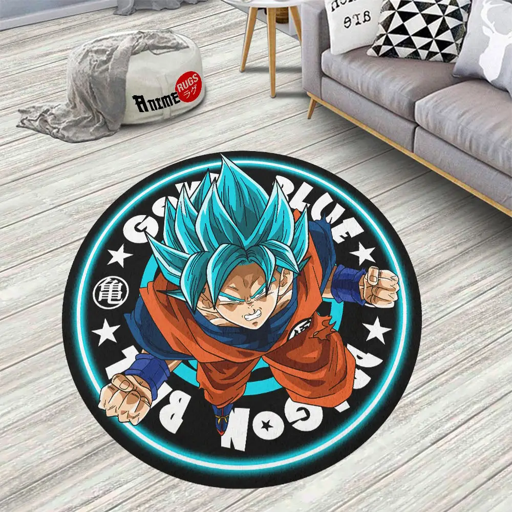 Goku Blue Round Rug Custom Circle Carpet