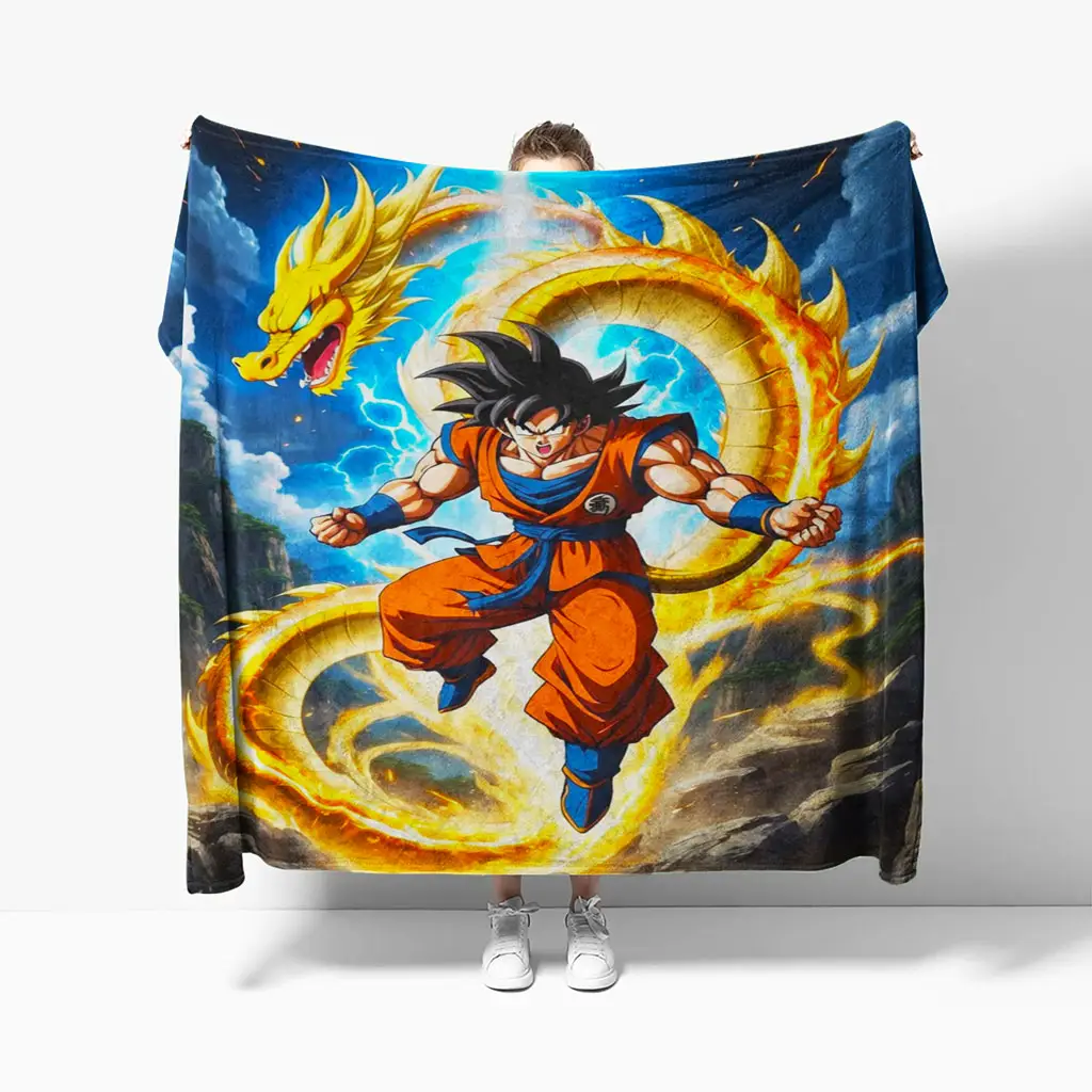 Goku Dragon Blanket Flying with Golden Shenron Cool
