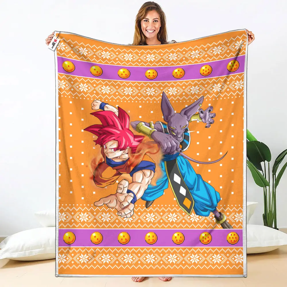 Goku God Beerus Blanket Ugly Christmas Anime