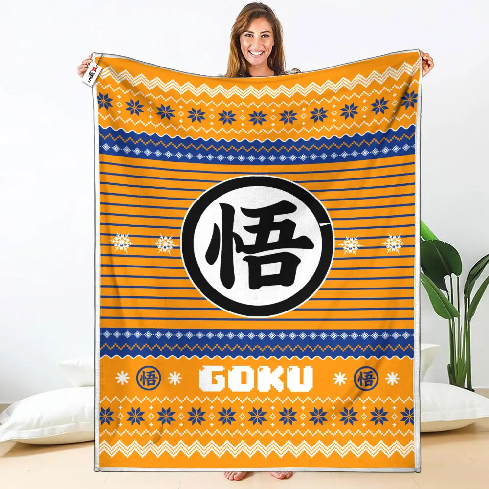 Goku Kanji Symbol Blanket Ugly Christmas Symbol Anime