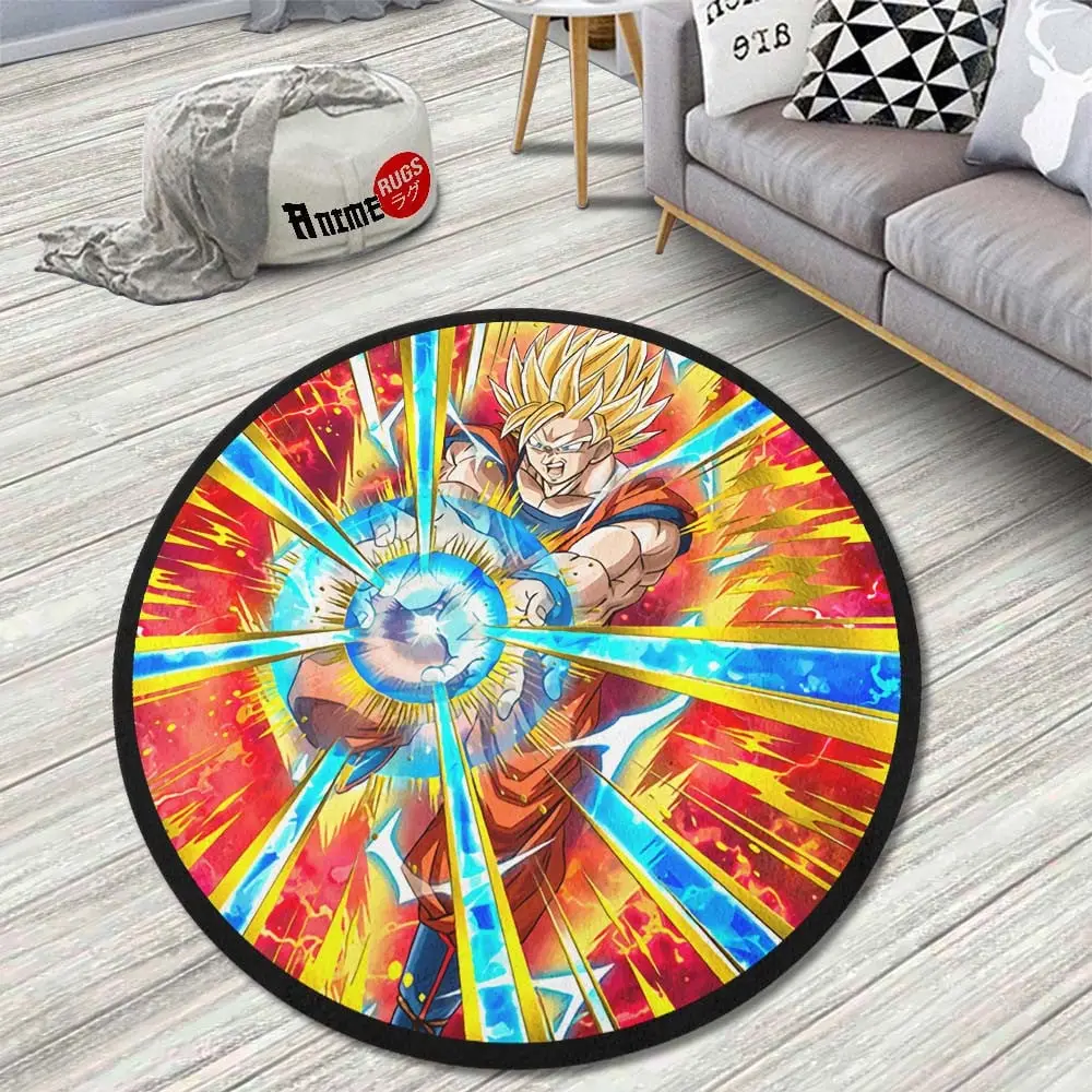 Goku SSJ Skill Round Rug Custom Anime Room Mats