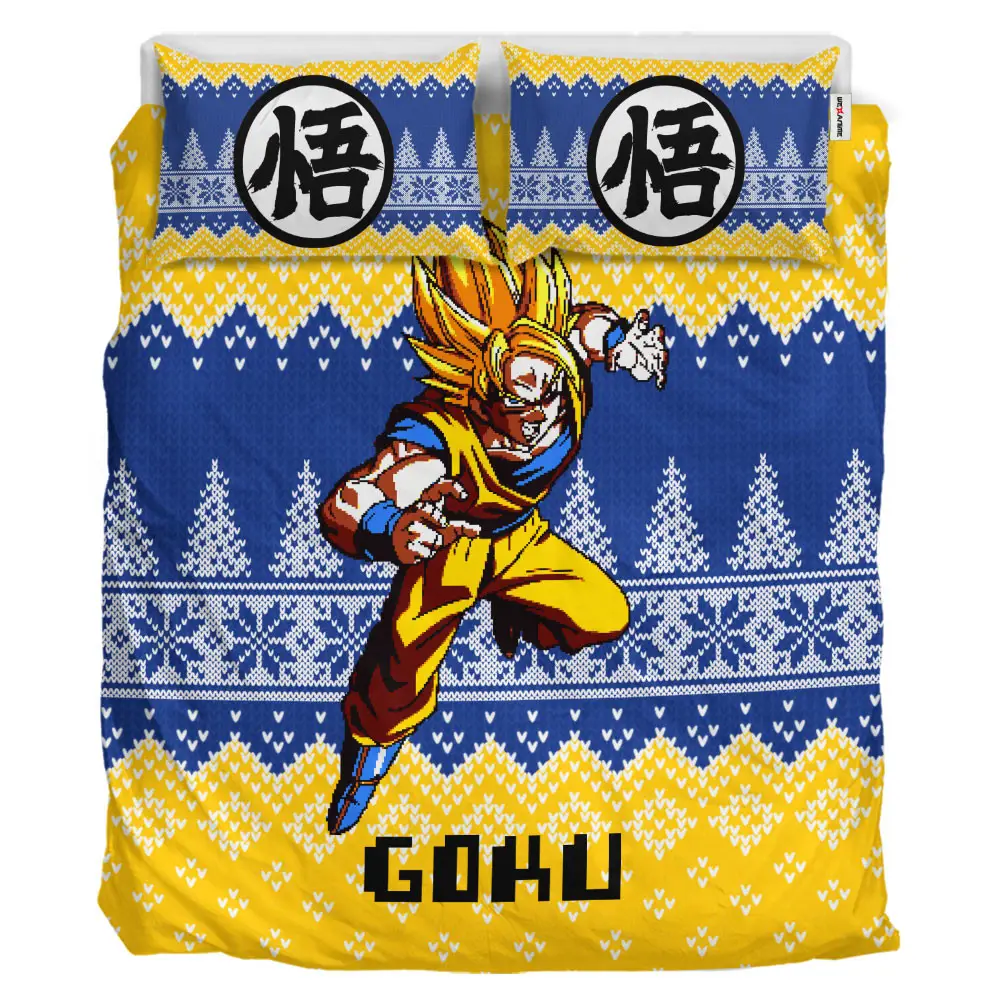 Goku Super Saiyan Xmas Polyester Duvet Cover Set