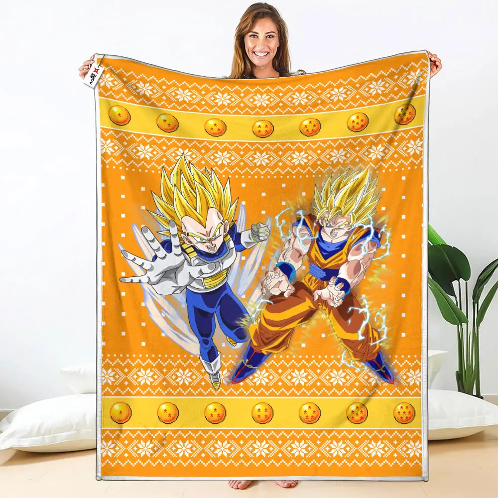 Goku Vegeta Super Saiyan Blanket Ugly Christmas Anime